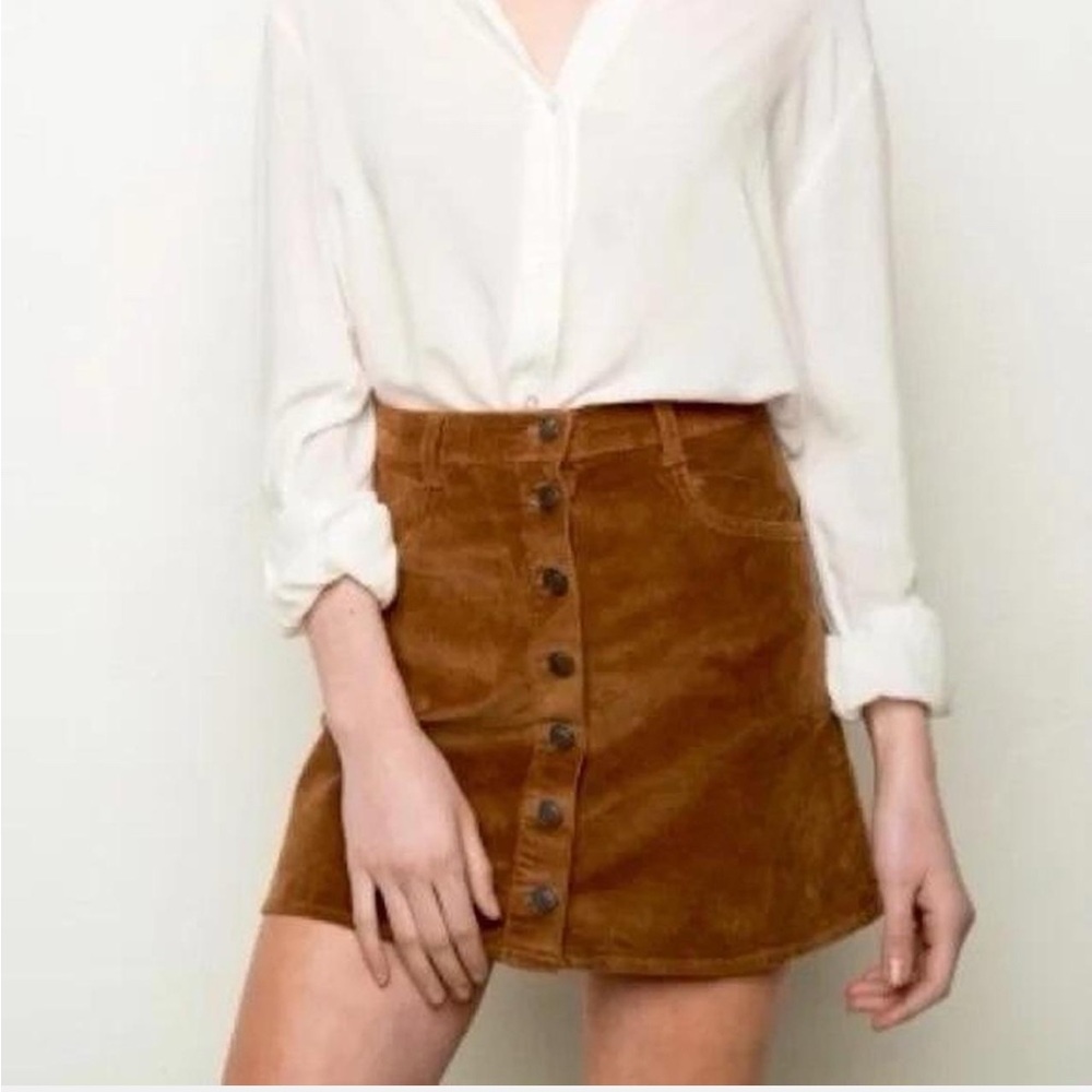 Brandy Melville Brown Corduroy Button-Front Skirt Size Small